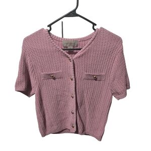 French Connection Mauve Knit Button-Up Top, Size Medium